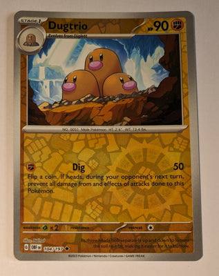 English Pokemon Scarlet & Violet Obsidian Flames 104/197 Dugtrio Reverse Holo