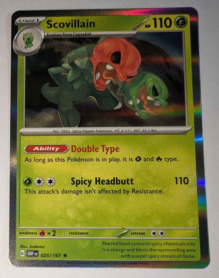 English Pokemon Scarlet & Violet Obsidian Flames 025/197 Scovillain Ho | TheCardCollector-UK English Pokemon Scarlet & Violet Obsidian Flames 025/197 Scovillain Ho | TheCardCollector-UK