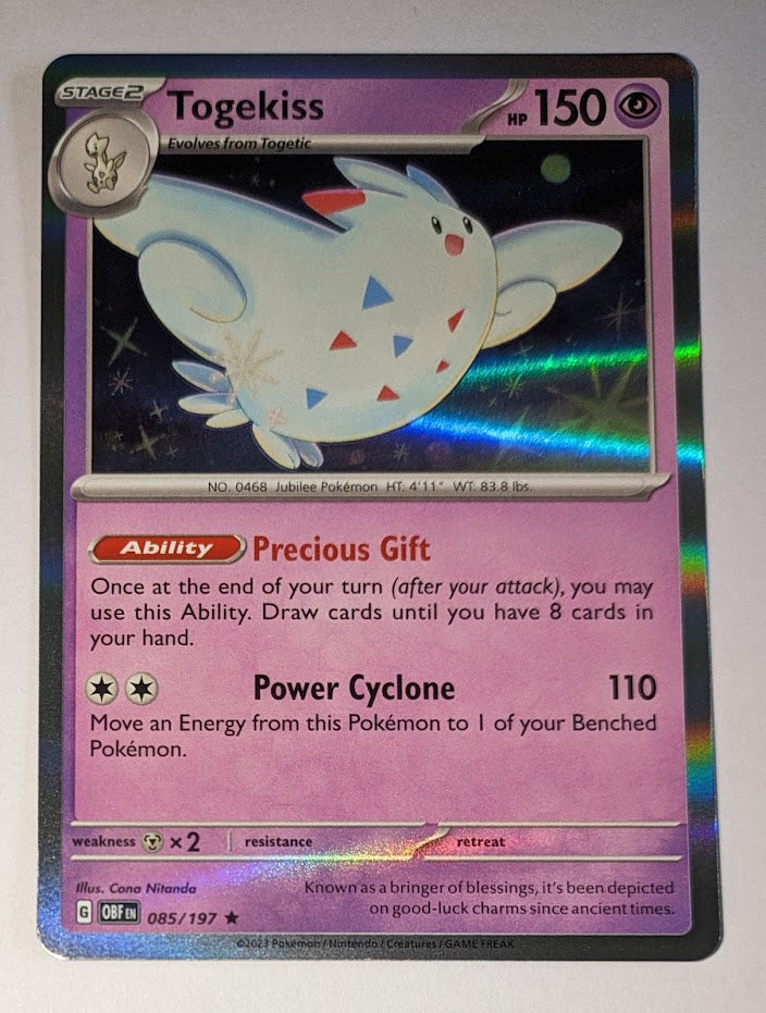 English Pokemon Scarlet & Violet Obsidian Flames 085/197 Togekiss Holo | TheCardCollector-UK English Pokemon Scarlet & Violet Obsidian Flames 085/197 Togekiss Holo | TheCardCollector-UK