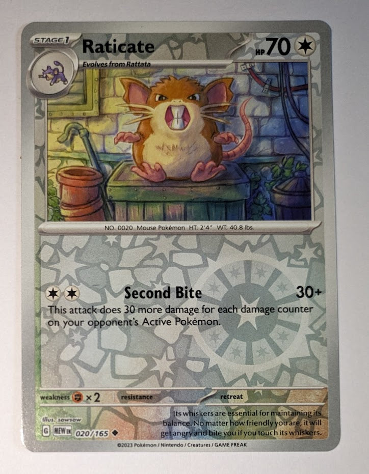 English Pokemon Scarlet & Violet 151 - 020/165 Raticate Reverse Holo