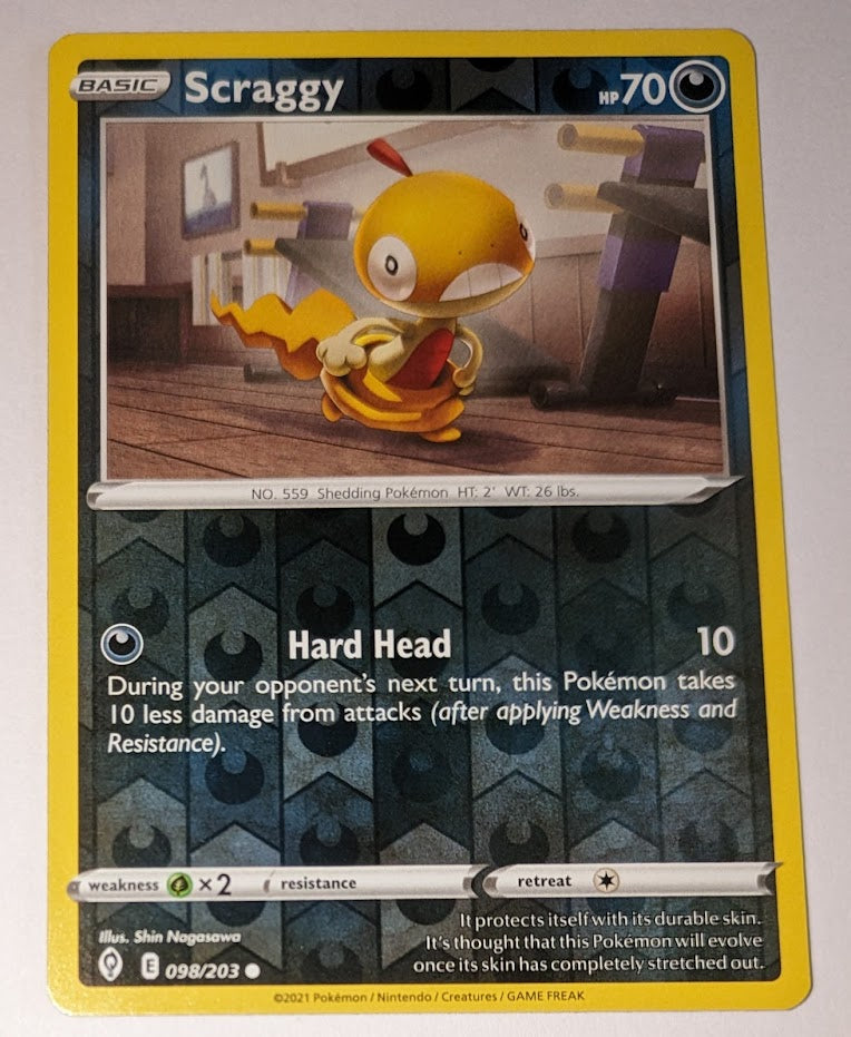 English Pokemon Sword & Shield Evolving Skies  - 098/203 Scraggy Reverse  Holo