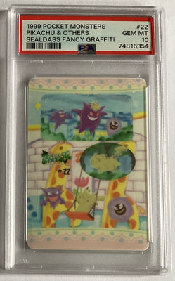 1999 Bandai Sealdass Pocket Monsters Fancy Graffiti Pikachu & Others #22 PSA 10