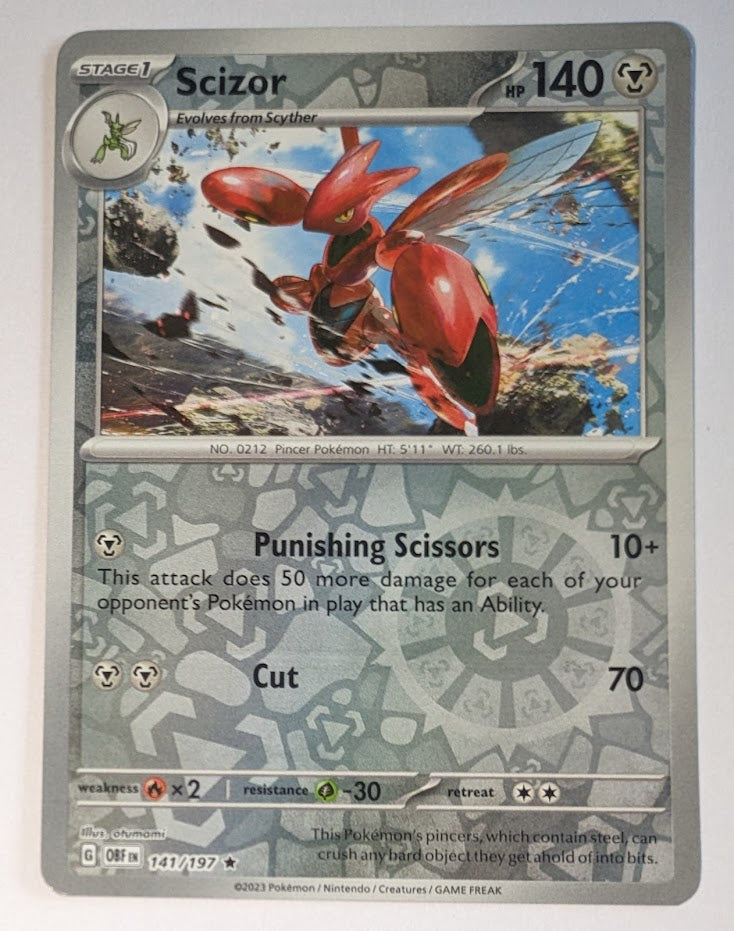 English Pokemon Scarlet & Violet Obsidian Flames 141/197 Scizor Reverse Holo