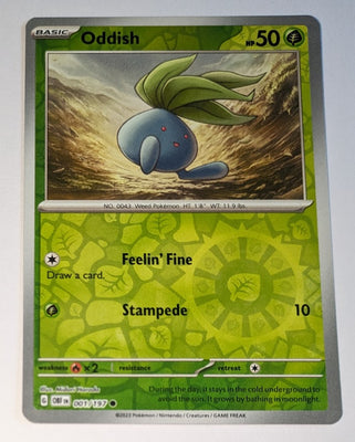 English Pokemon Scarlet & Violet Obsidian Flames 001/197 Oddish Reverse Holo