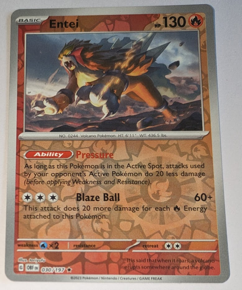 how to check how rare a pokemon card is English Pokemon Scarlet & Violet Obsidian Flames 030/197 Entei Reverse