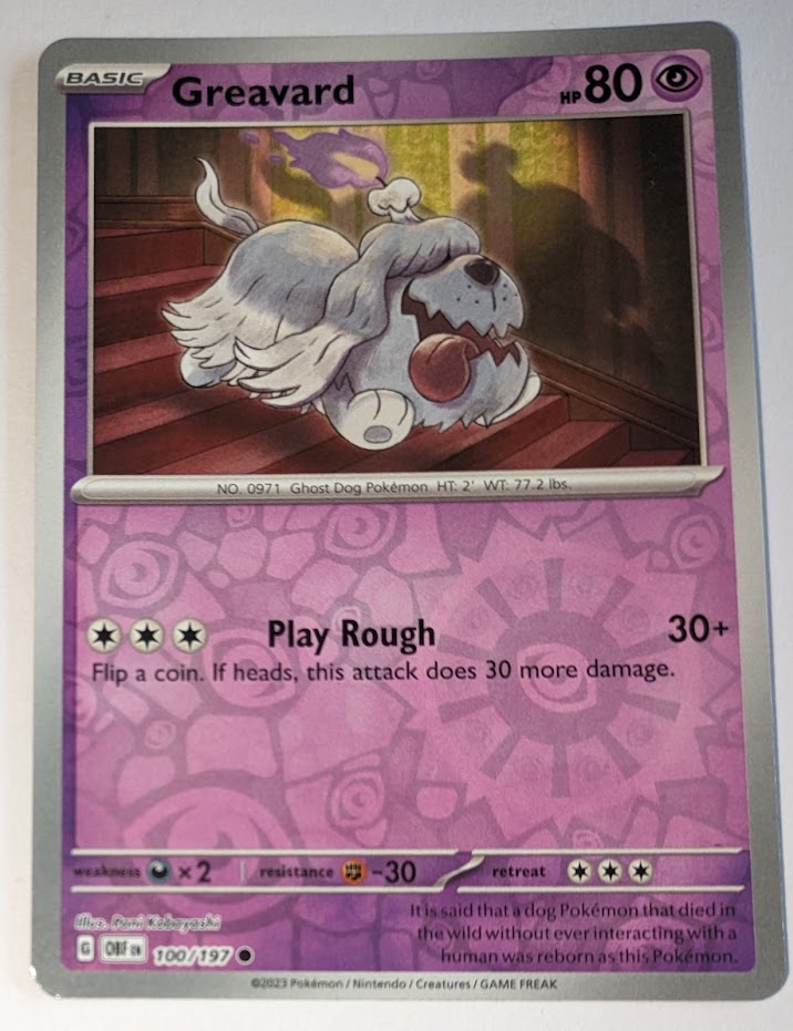 English Pokemon Scarlet & Violet Obsidian Flames 100/197 Greavard Reverse Holo