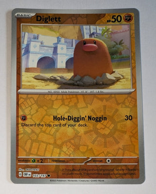 English Pokemon Scarlet & Violet Obsidian Flames 103/197 Diglett Reverse Holo